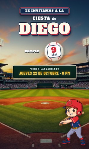 Invitación digital Béisbol: Batean la pelota: ¡home run y a festejar!