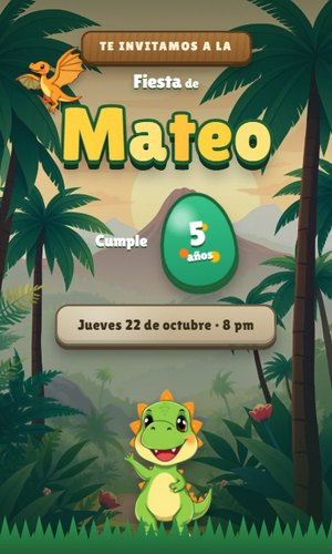 Invitación digital Dinosaurios: Un huevo se agrieta y nace un dino