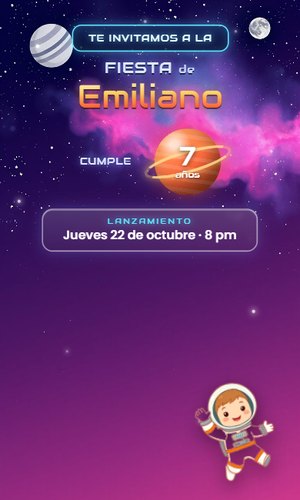 Invitación digital Espacio: Cuenta regresiva y despegue de cohete