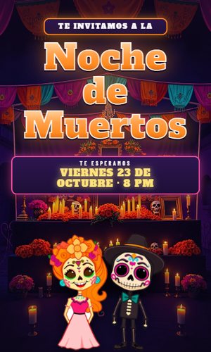 Invitación digital Día de Muertos: Se enciende una veladora y su luz descubre la ofrenda