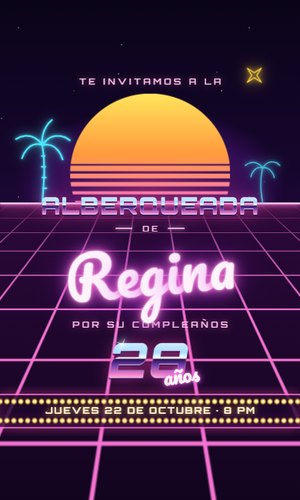 Invitación digital Neón: Un letrero de neón se enciende tubo por tubo