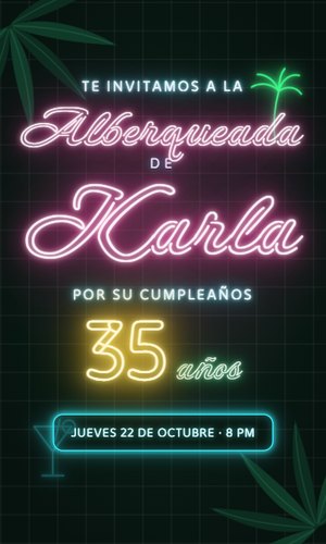Invitación digital Palmas neón: Hojas de neón se encienden en la selva