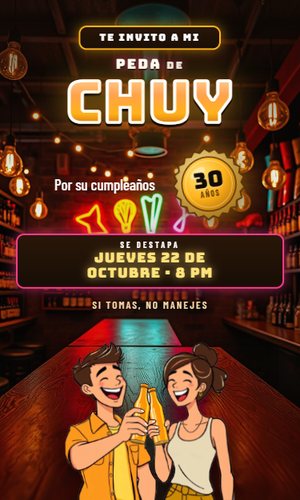 Invitación digital Peda: Se destapa una chela y brindan: ¡SALUD!
