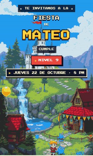Invitación digital Pixel: Pantalla de título de videojuego retro