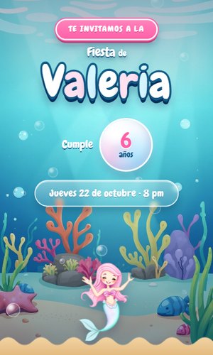 Invitación digital Sirenas: Una concha se abre y suelta una perla