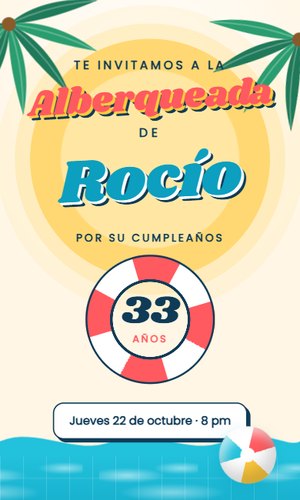Invitación digital Tropical: Una pelota brinca y salpica en la alberca